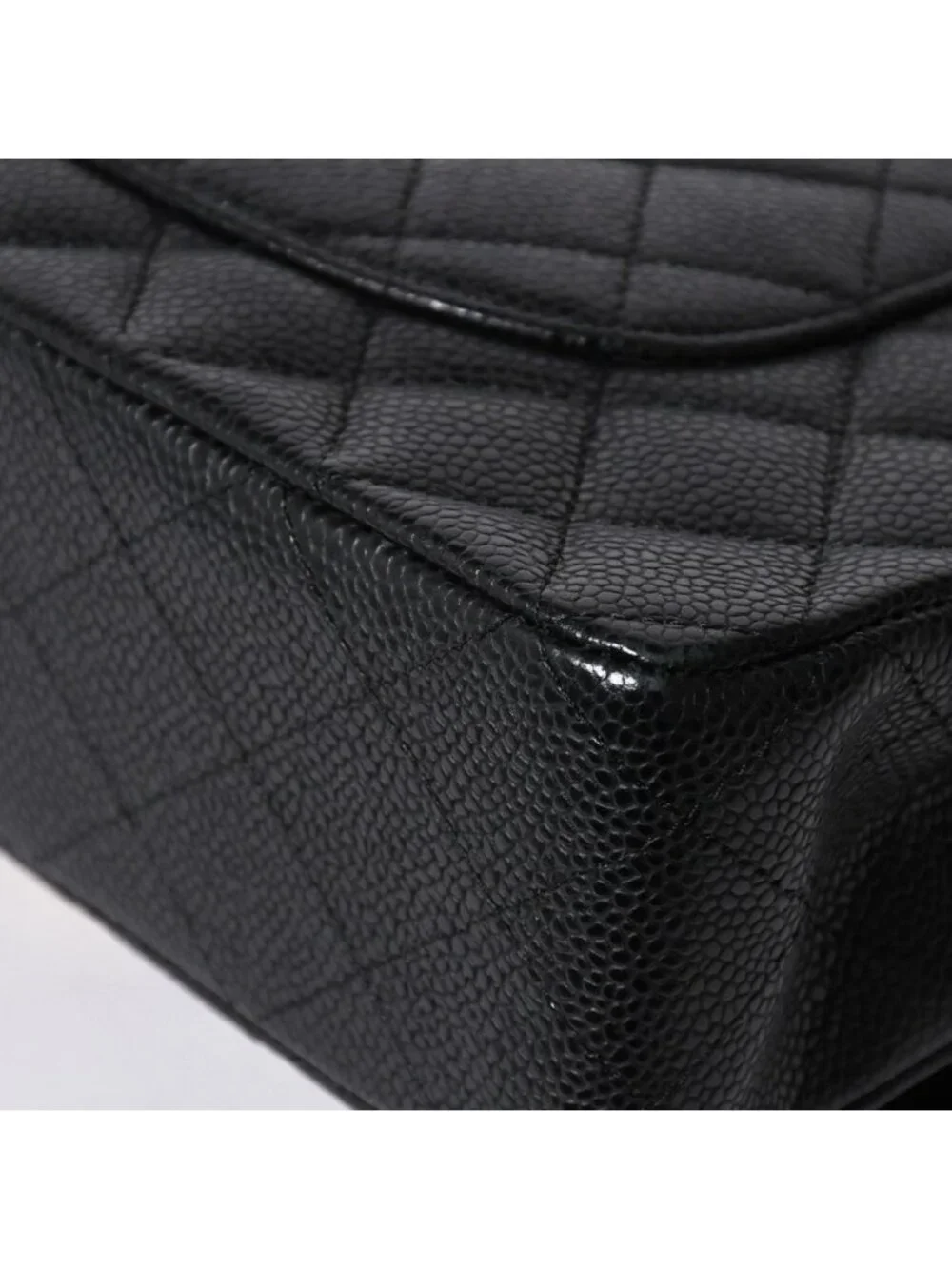 Chanel Quilted 25 Double Flap Chain Shoulder Bag CC Logo Caviar Leather Black